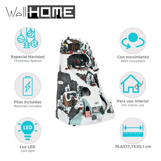 Well Home Vila de Natal para Decoração com Luzes LED e Movimento 30,1 x 17,7 x 19,6 cm