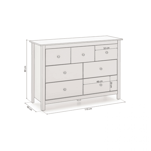 Cómoda de louro 7 gavetas Branco 110 x 80 x 40 cm