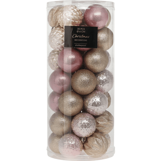 Well Home Conjunto de 35 bolas de Natal de 6 cm com 5 designs diferentes em relevo na cor champanhe