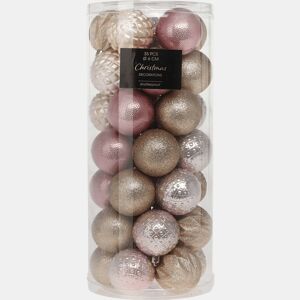 Well Home Conjunto de 35 bolas de Natal de 6 cm com 5 designs diferentes em relevo na cor champanhe
