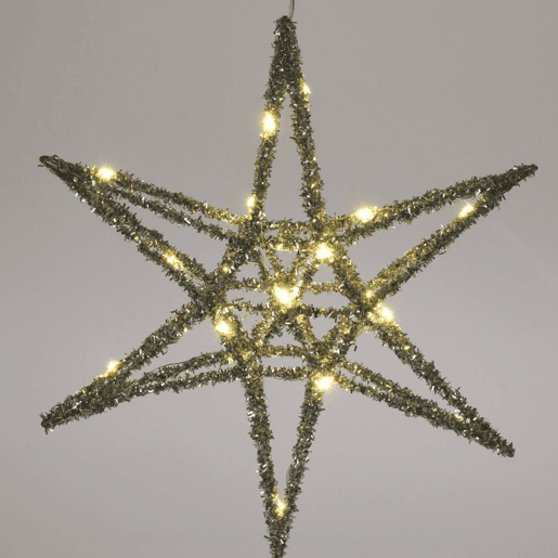Well Home Estrela de Natal Prateada com 20 Luzes LED Brancas 30x30x5cm