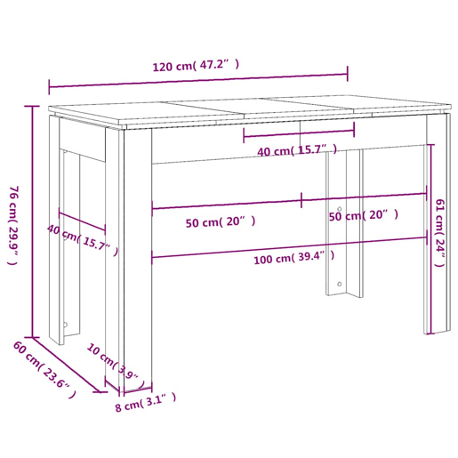 vidaXL Mesa de jantar 120x60x76 cm contraplacado cinzento cimento