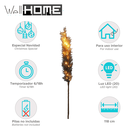 Well Home Feather Branch com luzes LED brancas quentes e temporizador 118 cm