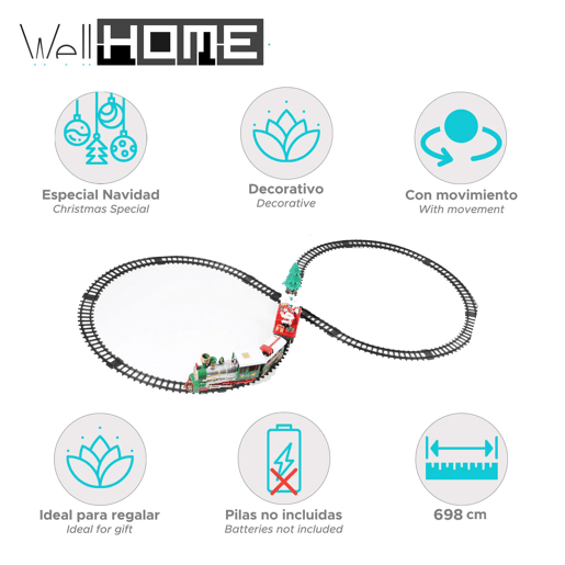 Well Home Conjunto de trem de Natal com 39 peças, luzes e sons, com trilho de 698 cm