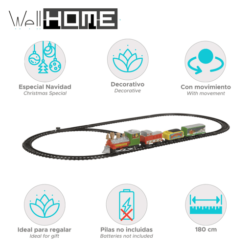 Conjunto de trem de Natal Well Home de 9 peças com trilho de 180 cm