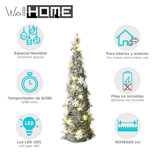 Well Home Cone de Natal Artificial com 30 Micro Luzes LED 60cm Well Home Cone de Natal Artificial com 30 Micro Luzes LED 60cm