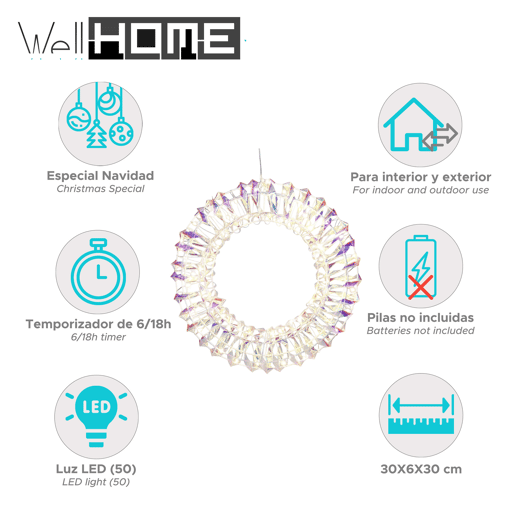 Guirlanda metálica luminosa Well Home com 50 micro LEDs em design torcido 30x6x30cm