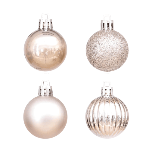 Well Home Conjunto de 100 Bolas de Natal Light Gold em Tubo PET com Diferentes Desenhos e Acabamentos
