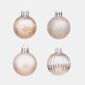 Well Home Conjunto de 100 Bolas de Natal Light Gold em Tubo PET com Diferentes Desenhos e Acabamentos