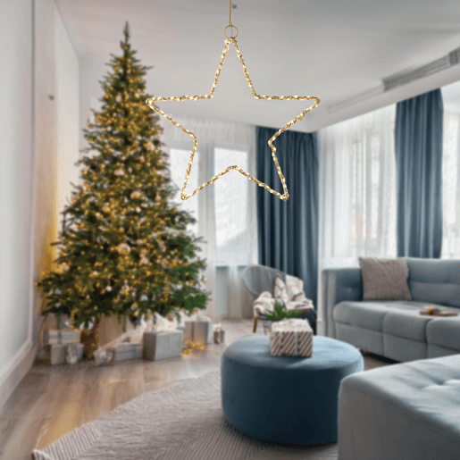 Well Home Estrela Luminosa de Metal Dourado com 120 Luzes LED 30x30x0,5cm