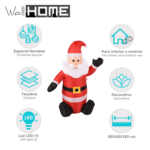Well Home Papai Noel inflável com luzes LED 120x85x45cm