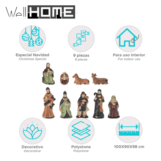 Well Home Conjunto de 9 figuras de presépio com detalhes realistas e vários tamanhos