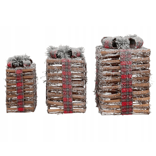 Decorações de Natal Well Home - Conjunto de 3 caixas de presente com luzes LED em tamanhos diferentes