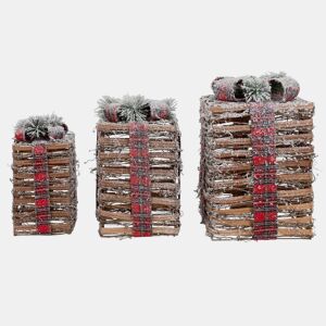 Decorações de Natal Well Home - Conjunto de 3 caixas de presente com luzes LED em tamanhos diferentes