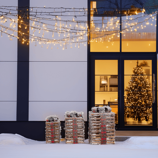 Decorações de Natal Well Home - Conjunto de 3 caixas de presente com luzes LED em tamanhos diferentes