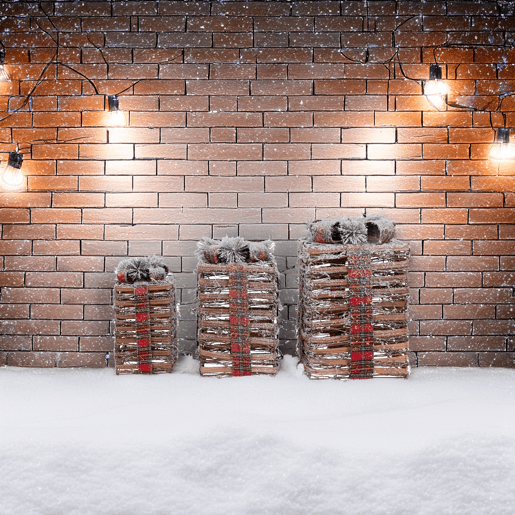 Decorações de Natal Well Home - Conjunto de 3 caixas de presente com luzes LED em tamanhos diferentes