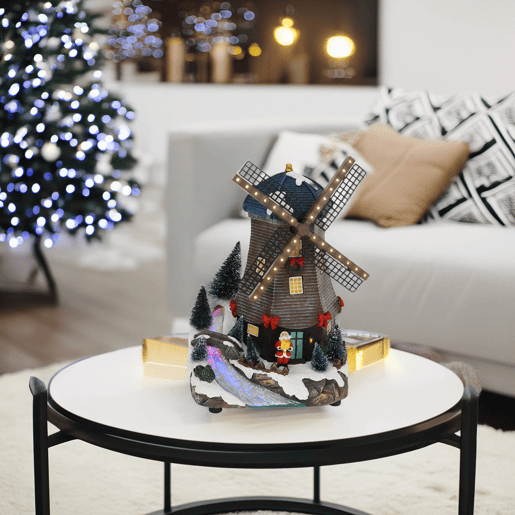 Decoração de Natal Well Home Moinho de Vento com 28 Luzes LED e Movimento 30x17x19,5cm