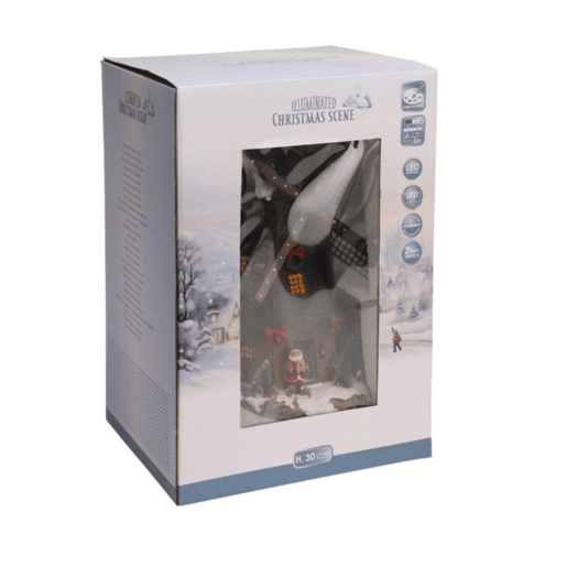 Decoração de Natal Well Home Moinho de Vento com 28 Luzes LED e Movimento 30x17x19,5cm