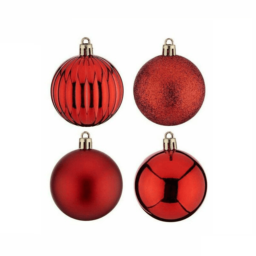 Well Home Conjunto de 100 Bolas de Natal Vermelhas em Tubo PET com Diferentes Desenhos e Acabamentos