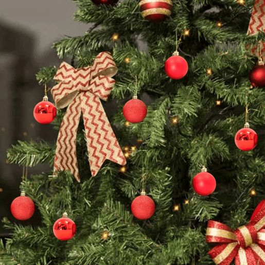 Well Home Conjunto de 100 Bolas de Natal Vermelhas em Tubo PET com Diferentes Desenhos e Acabamentos