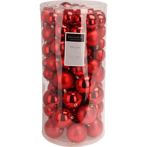 Well Home Conjunto de 100 Bolas de Natal Vermelhas em Tubo PET com Diferentes Desenhos e Acabamentos