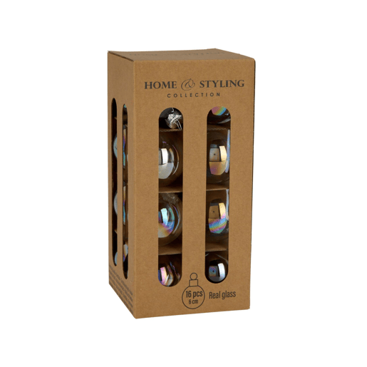 Well Home Conjunto de 16 Bolas de Natal Prateadas Ø6cm - Brilhante e Fosco