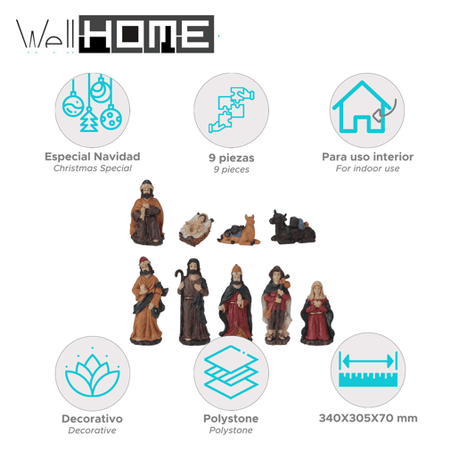 Well Home Conjunto de 9 figuras de presépio em vários tamanhos