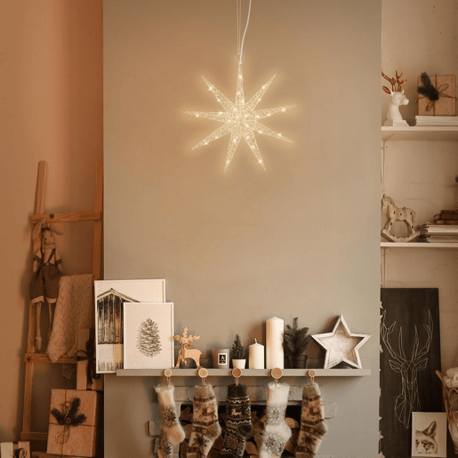 Estrela de LED para pendurar em arame Well Home com 20 luzes LED decorativas 30x7x0cm