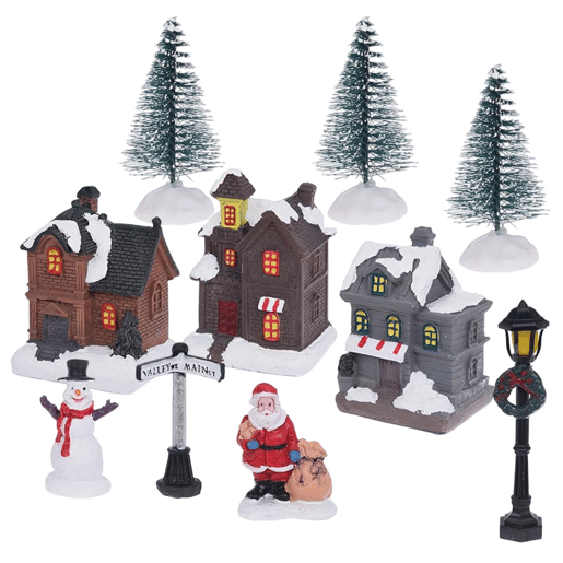 Conjunto de 10 peças de vila de Natal da Well Home com luzes LED