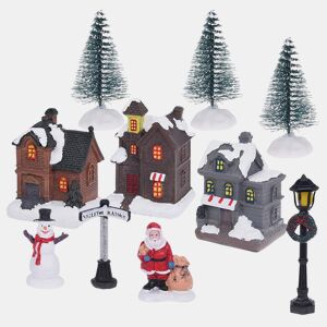 Conjunto de 10 peças de vila de Natal da Well Home com luzes LED