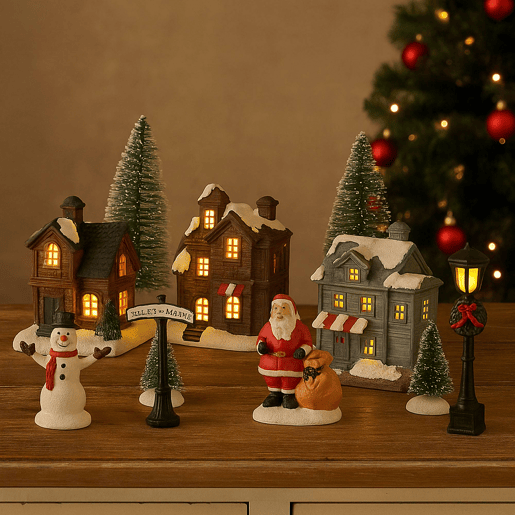 Conjunto de 10 peças de vila de Natal da Well Home com luzes LED
