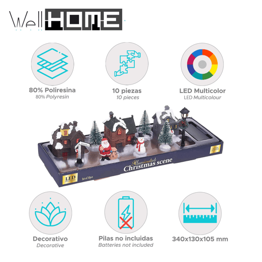 Conjunto de 10 peças de vila de Natal da Well Home com luzes LED