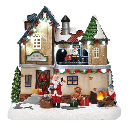 Cenário de Vila de Natal Well Home com Design Giratório e 12 Luzes LED 21x20,5x14cm
