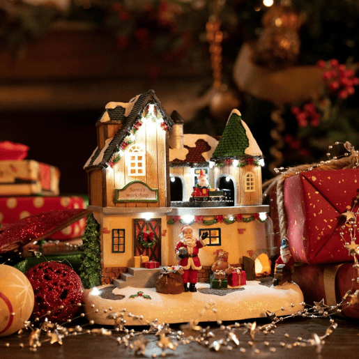 Cenário de Vila de Natal Well Home com Design Giratório e 12 Luzes LED 21x20,5x14cm