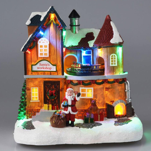 Cenário de Vila de Natal Well Home com Design Giratório e 12 Luzes LED 21x20,5x14cm