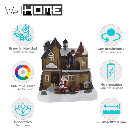 Cenário de Vila de Natal Well Home com Design Giratório e 12 Luzes LED 21x20,5x14cm