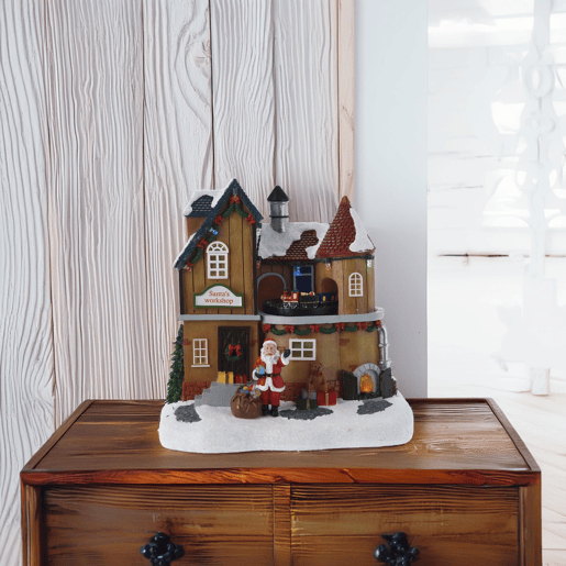 Cenário de Vila de Natal Well Home com Design Giratório e 12 Luzes LED 21x20,5x14cm