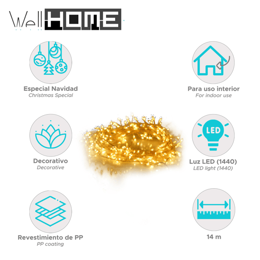 Luzes LED Well Home Silverwirwe 1440-Light, 14,4 metros