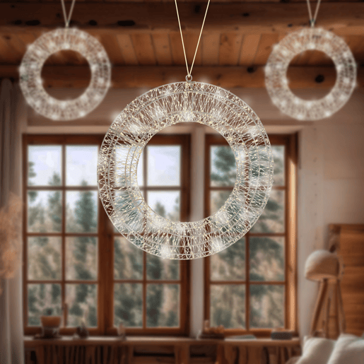 Anel de metal luminoso Well Home com 1800 micro LEDs branco quente 58x13x58cm