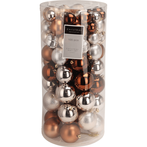 Well Home Conjunto de 100 Bolas de Natal Âmbar em Tubo PET com Diferentes Desenhos e Acabamentos