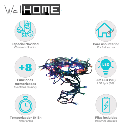 Well Home 96 Luzes LED Multicoloridas com Controlador de 8 Funções