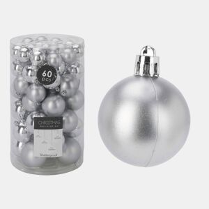 Well Home Conjunto de 60 bolas de Natal prateadas em vários tamanhos e acabamentos