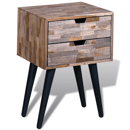 Mesa De Cabeceira - Mesinha De Cabeceira com 2 gavetas, madeira reciclada maciça