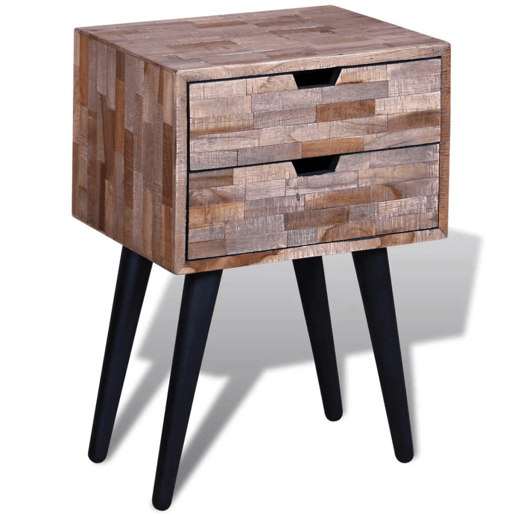 Mesa De Cabeceira - Mesinha De Cabeceira com 2 gavetas, madeira reciclada maciça
