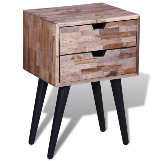 Mesa De Cabeceira - Mesinha De Cabeceira com 2 gavetas, madeira reciclada maciça