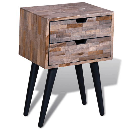 Mesa De Cabeceira - Mesinha De Cabeceira com 2 gavetas, madeira reciclada maciça