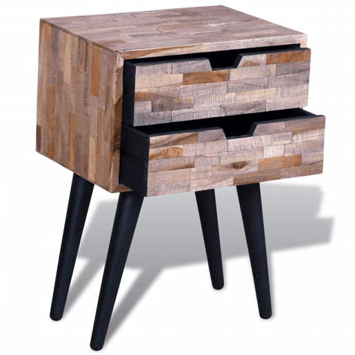 Mesa De Cabeceira - Mesinha De Cabeceira com 2 gavetas, madeira reciclada maciça