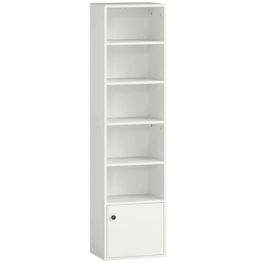 HOMCOM Estante de 6 Níveis Estante para Livros com Prateleiras Ajustáveis e Armário Estante Moderna para Sala de Estar Quarto Estúdio Escritório 40x30x156 cm Branco