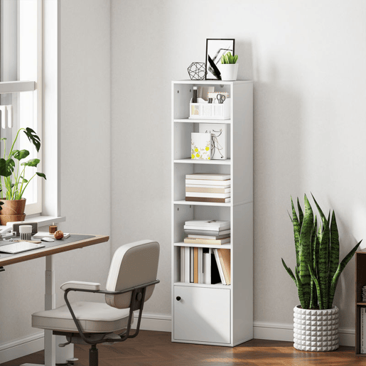 HOMCOM Estante de 6 Níveis Estante para Livros com Prateleiras Ajustáveis e Armário Estante Moderna para Sala de Estar Quarto Estúdio Escritório 40x30x156 cm Branco