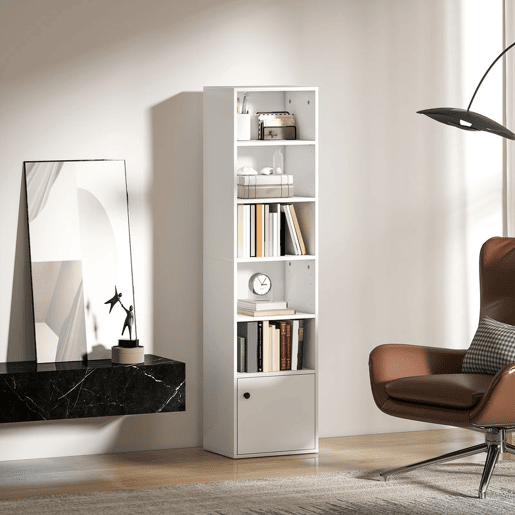 HOMCOM Estante de 6 Níveis Estante para Livros com Prateleiras Ajustáveis e Armário Estante Moderna para Sala de Estar Quarto Estúdio Escritório 40x30x156 cm Branco